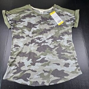 Lucky Brand Womens Camo PJ Top S Green Distressed Vintage Inspired Grunge NEW